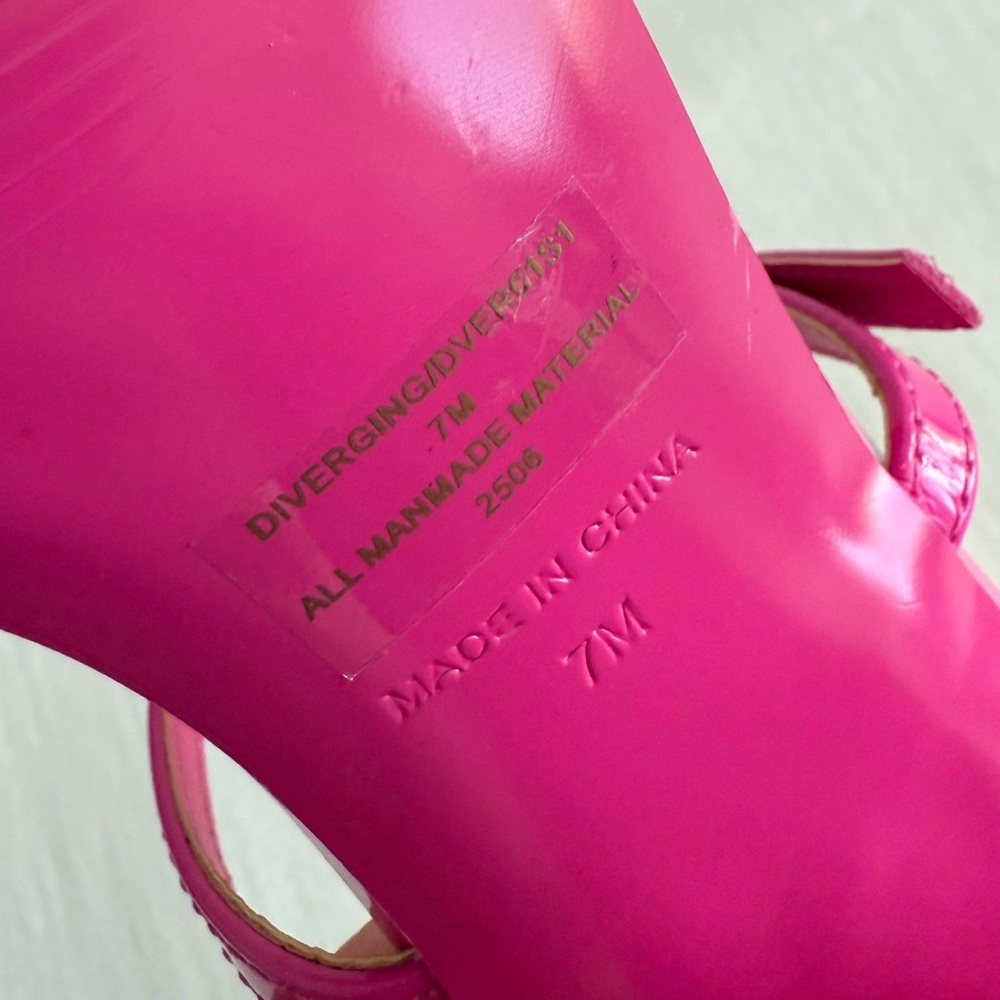 Steve Madden Hot Pink Strappy Block Heel Sandals w/ Rhinestone Buckles - Picture 6 of 6